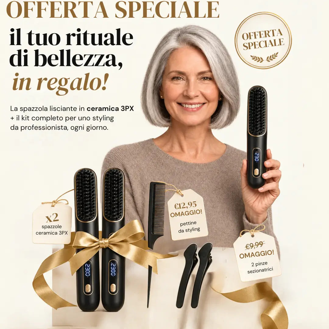 x2 Spazzola modellante intelligente per capelli corti e medi + Pettine da styling + Set di pinze