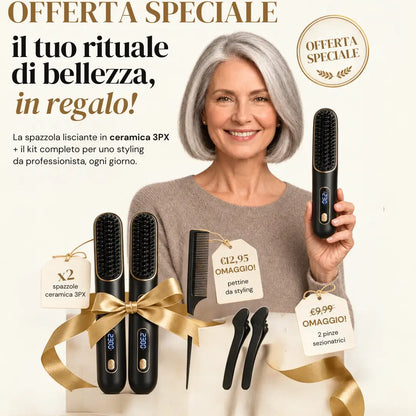 x2 Spazzola modellante intelligente per capelli corti e medi + Pettine da styling + Set di pinze