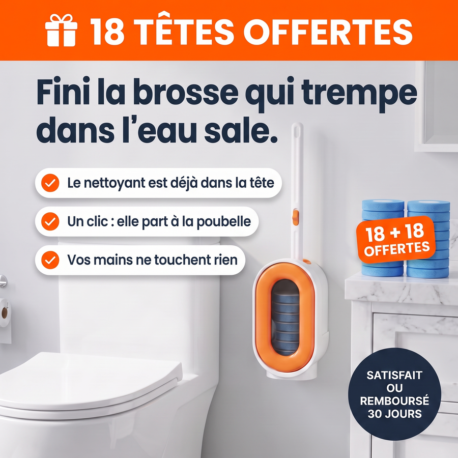Brosse WC ÉCLA : fini la brosse qui trempe dans l'eau sale, 18 têtes offertes
